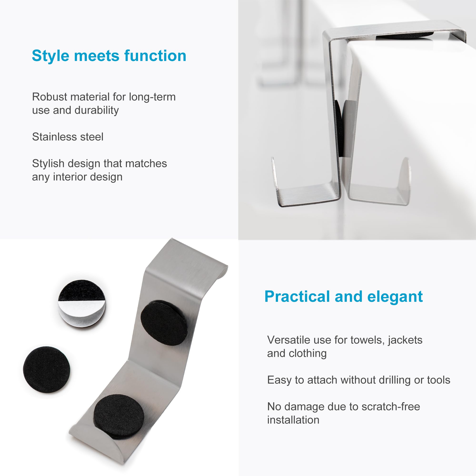 Intirilife Garderobe Türhaken 10er-Set Edelstahl 5kg
