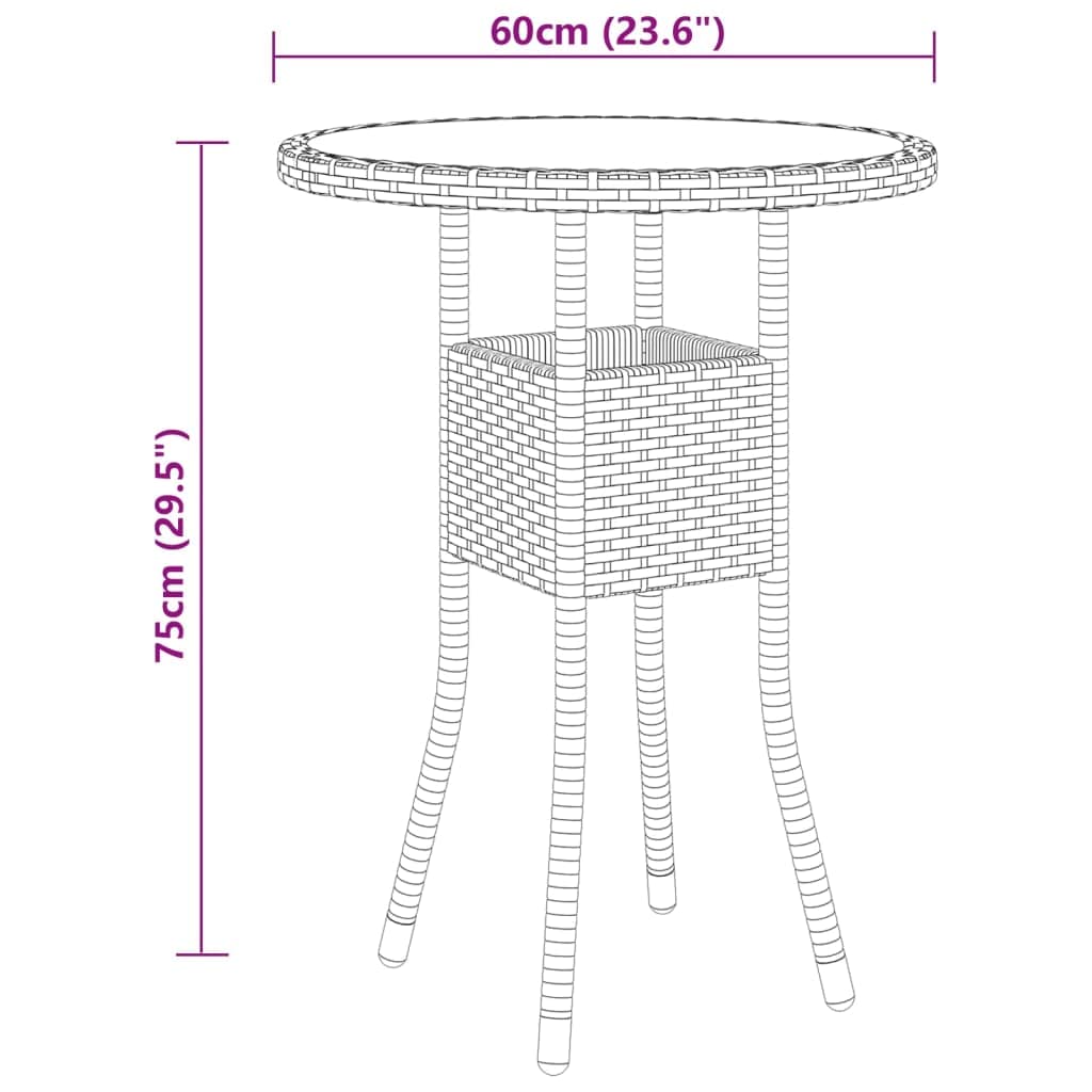 vidaXL Garten-Essgruppe 3-tlg Poly Rattan Schwarz Glas