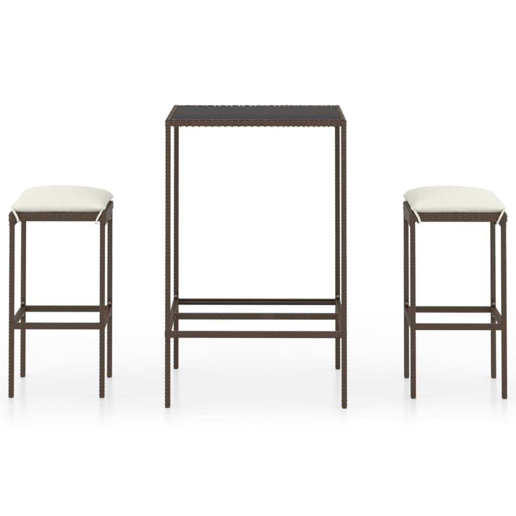 vidaXL Heim & Garten Gartenbar-Set 3-tlg braun Rattan Glas