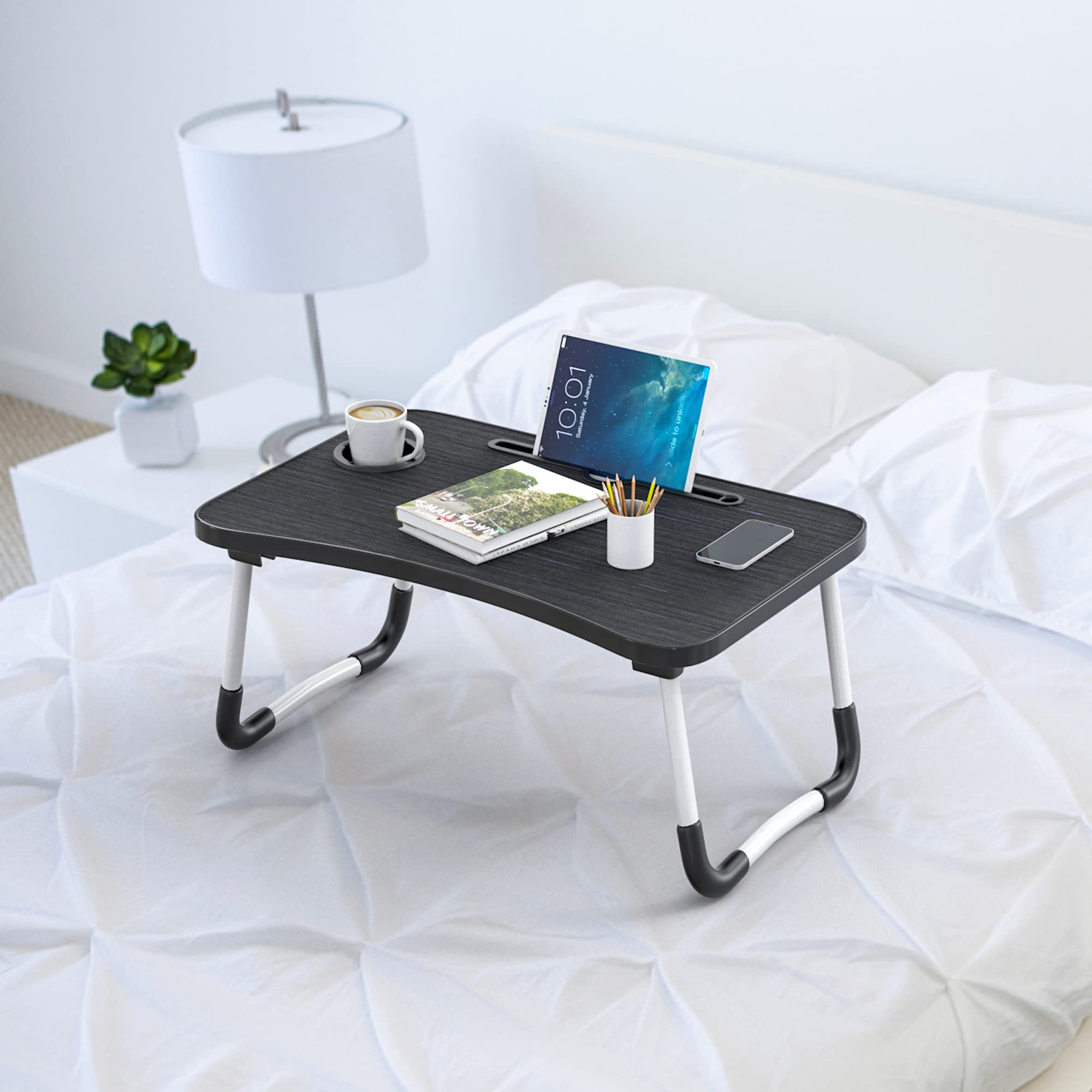 Intirilife Laptoptisch 60x40x28 cm Betttisch schwarz klappbar