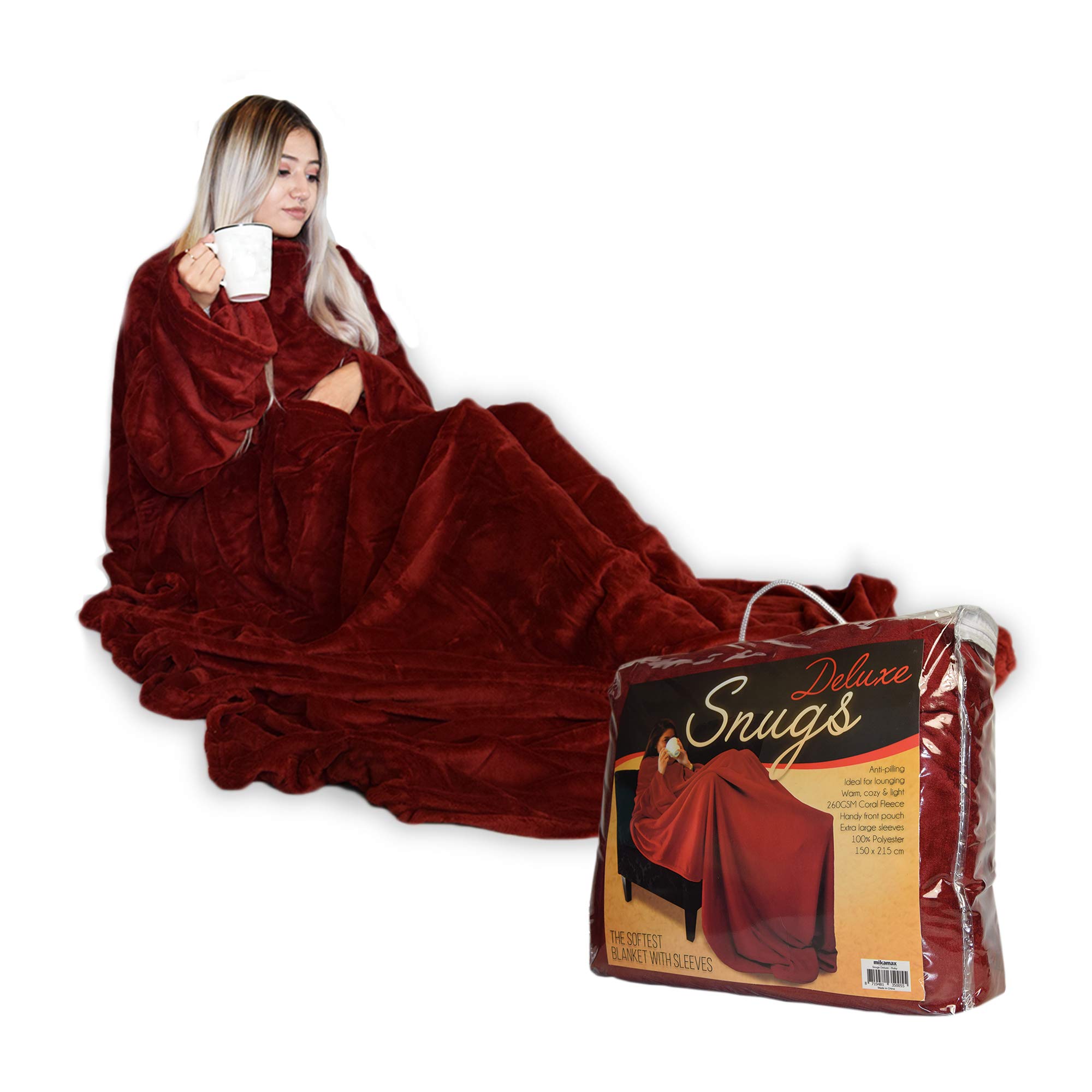 Mikamax Lifestyle Snugs Deluxe Fleecedecke Ärmel rot 150x215