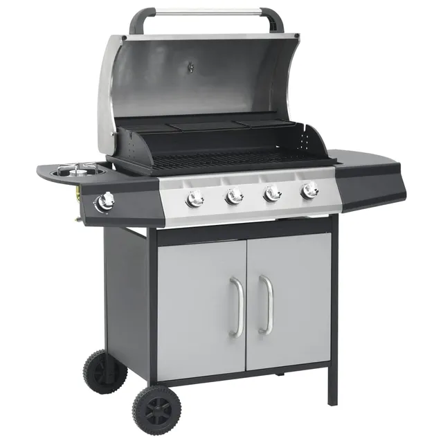 vidaXL Gasgrill 4+1 Flammen Grill Schwarz Edelstahl