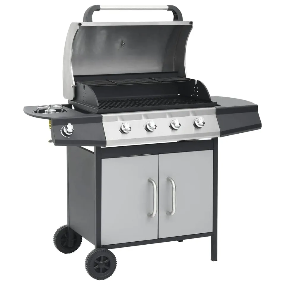vidaXL Gasgrill 4+1 Flammen Grill Schwarz Edelstahl