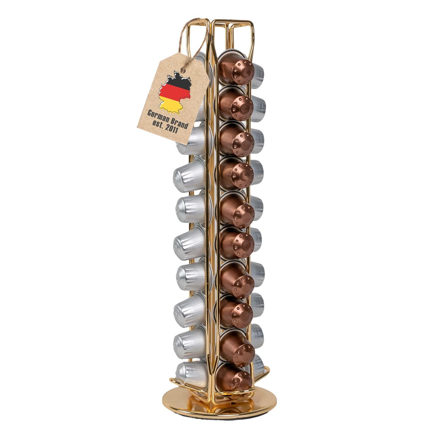 Intirilife Kapselhalter Gold 40 Nespresso Kapseln Eisen drehbar