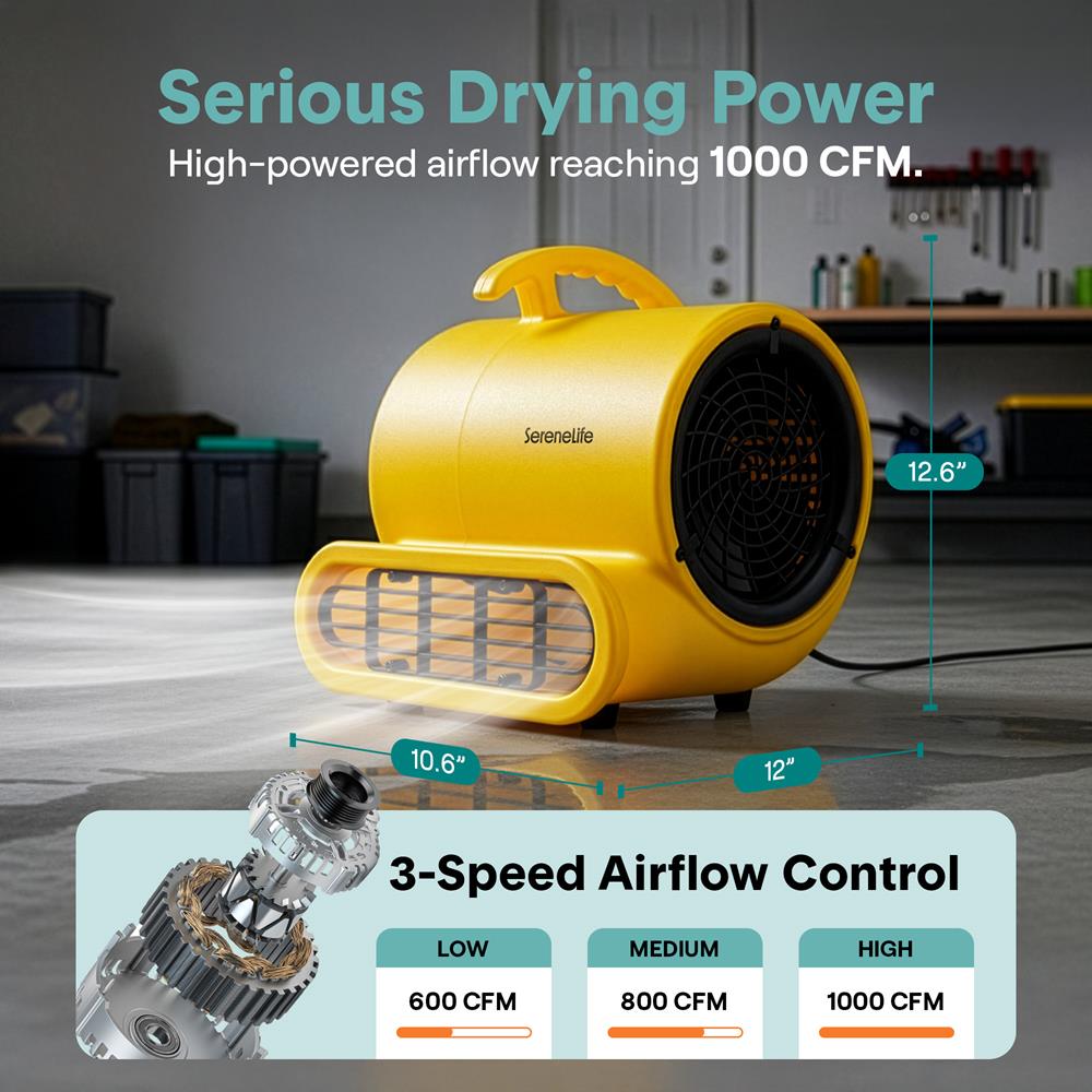 Serenelife Portable AC Luftbeweger Gelb 1000 CFM 3-stufig