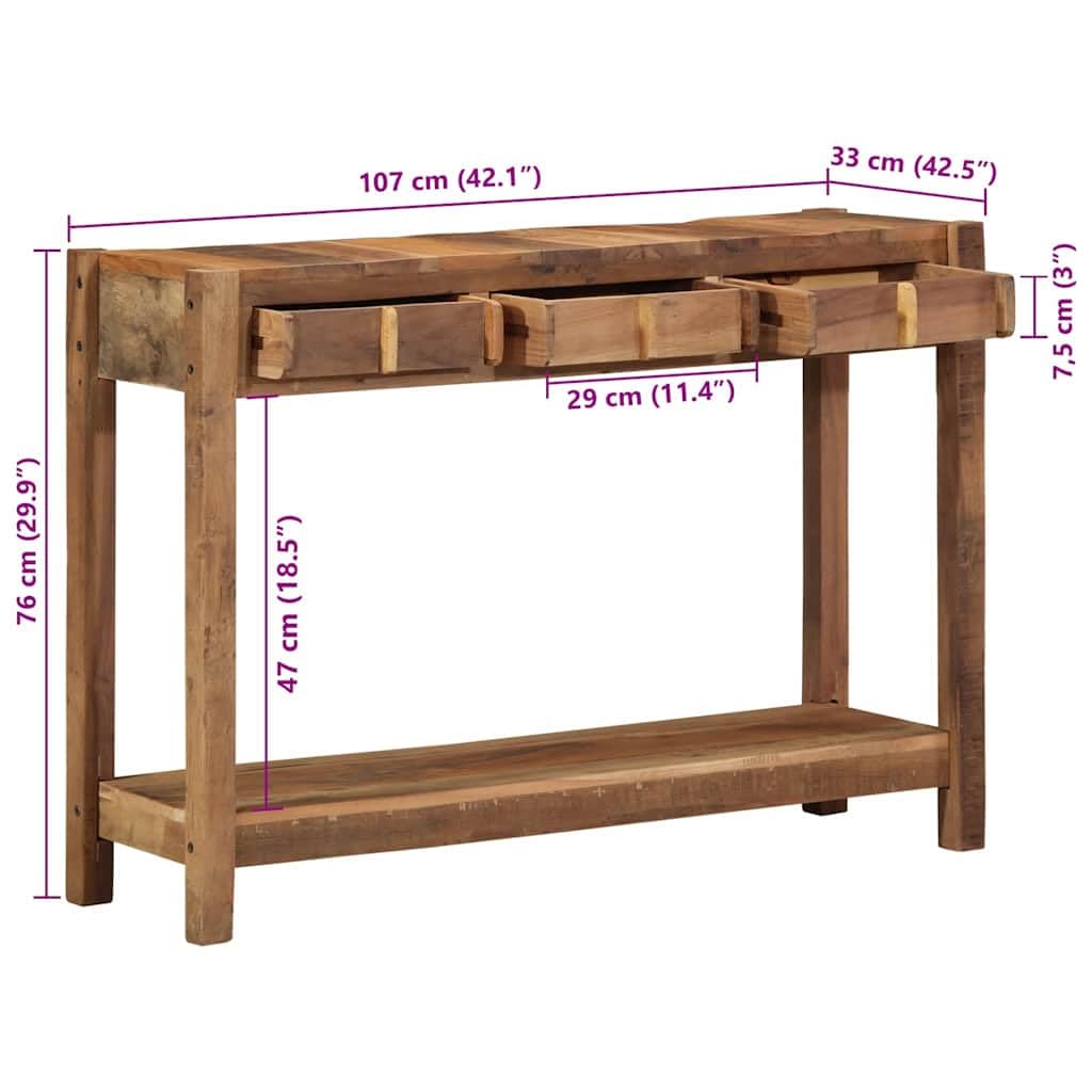 vidaXL Konsolentisch Massivholz Braun 107x33x76 3 Schubladen