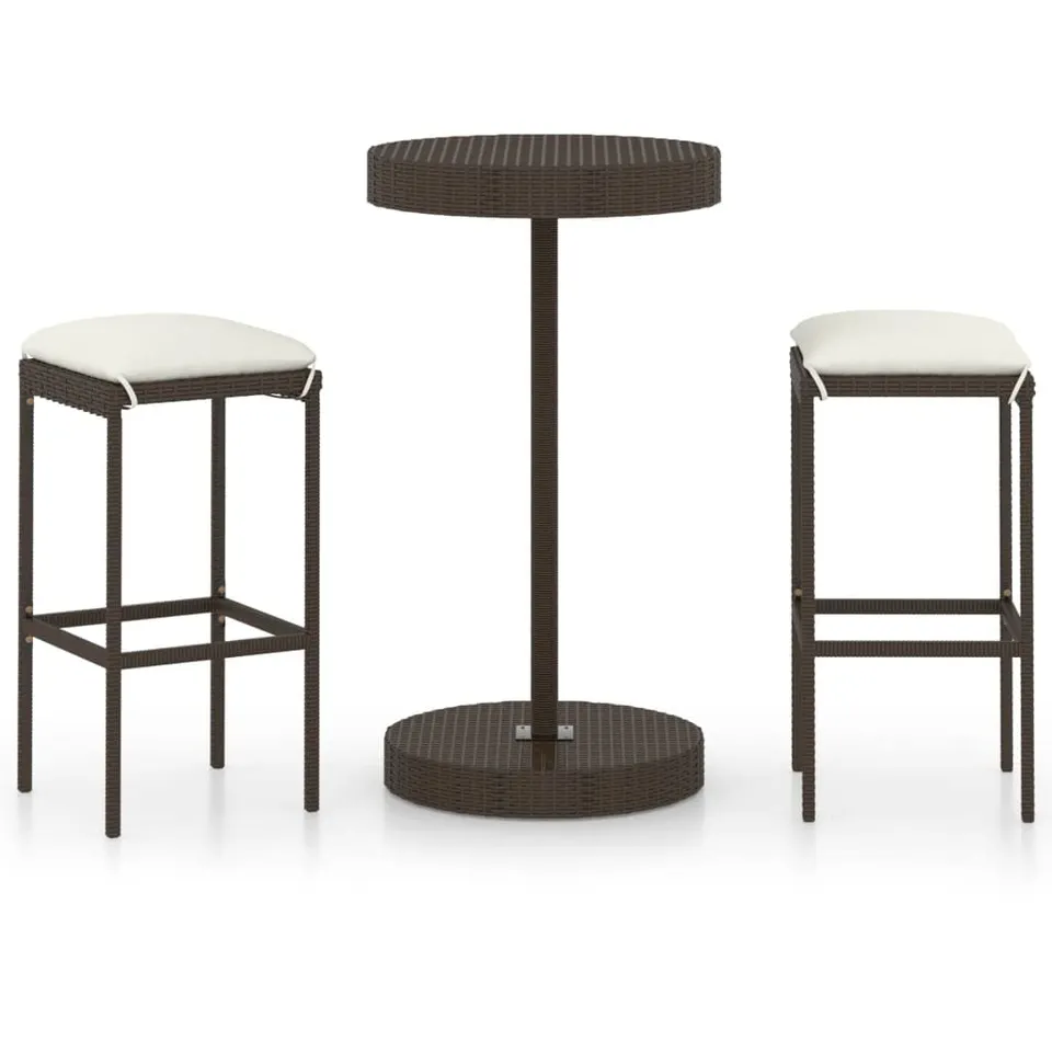 vidaXL Gartenbar-Set 3-tlg. Bartisch Rattan Braun 2 Stk.