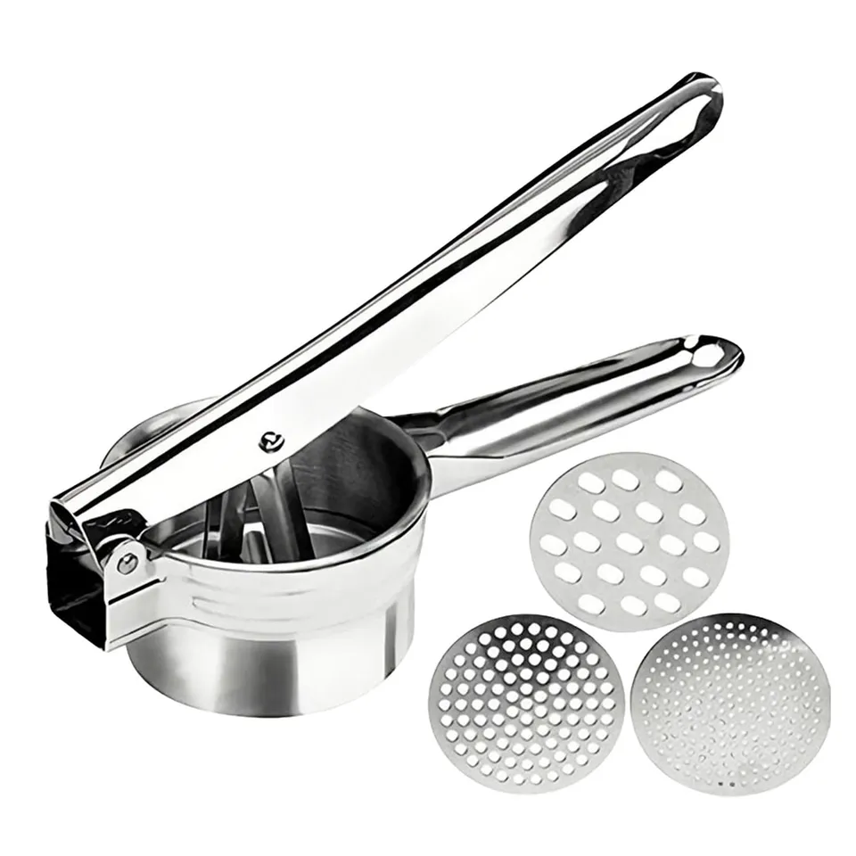 Intirilife Kartoffelpresse Edelstahl Silber 3 Lochscheiben