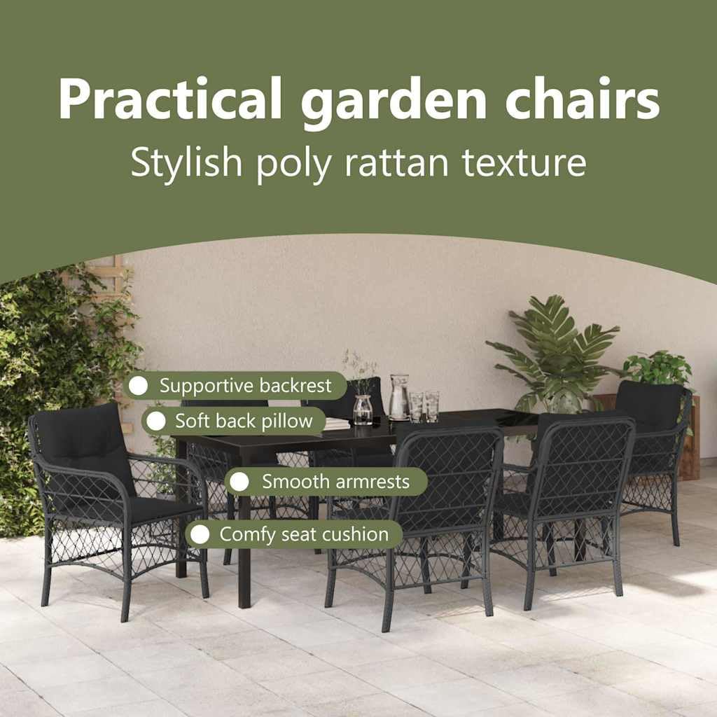vidaXL Garten Essgruppe Schwarz Poly-Rattan 7 Stk. 6-Sitzer