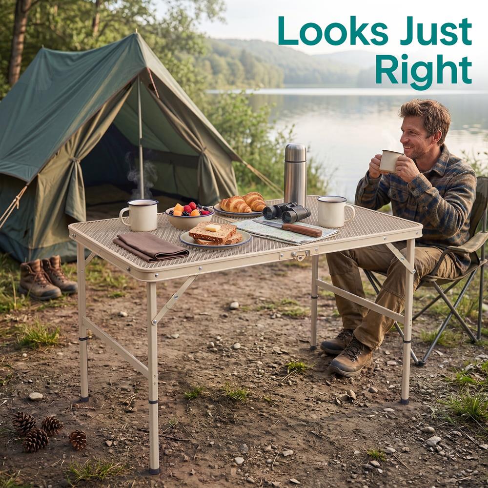Serenelife Campingtisch 3FT klappbar höhenverstellbar beige