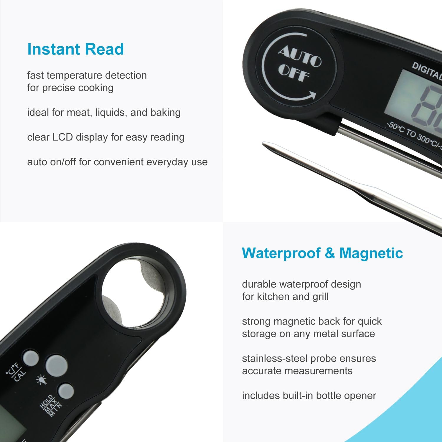 Intirilife Küche Küchenthermometer Schwarz Digital Faltbar