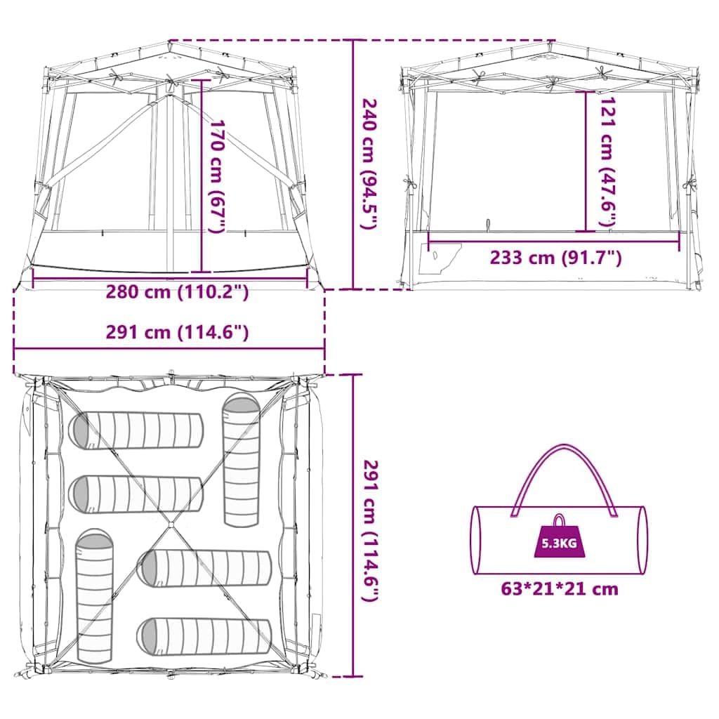 vidaXL Campingzelt Grau Taft 291x291x240 cm 6-Pers.