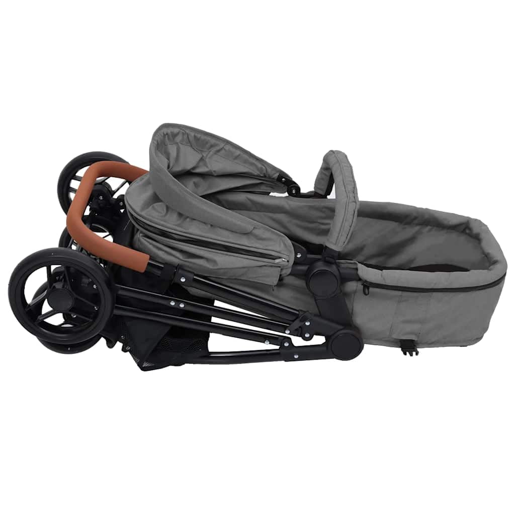 vidaXL Baby 2-in-1 Kinderwagen Buggy Hellgrau Schwarz Stahl