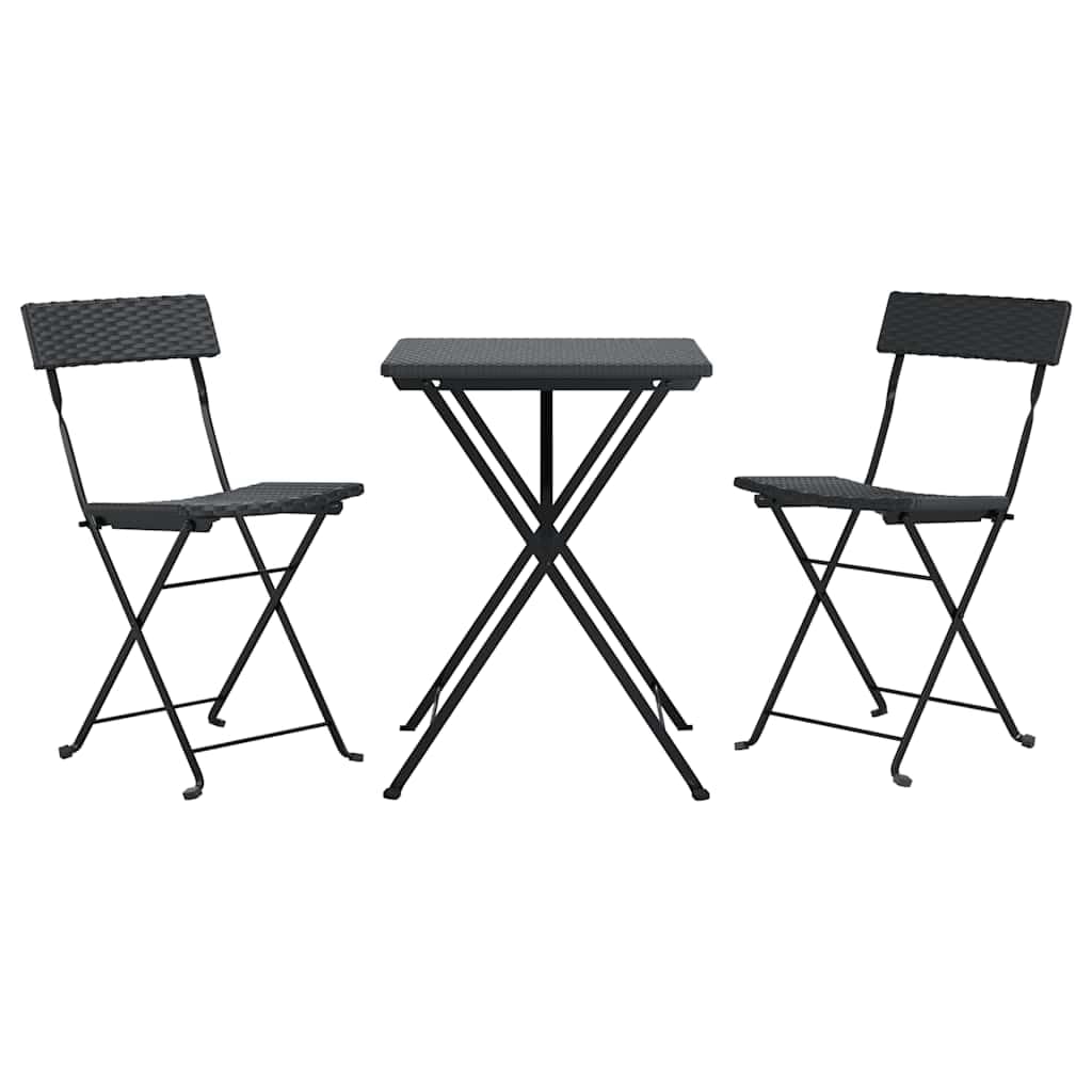 vidaXL Bistro-Set Schwarz 3-tlg Poly Rattan klappbar