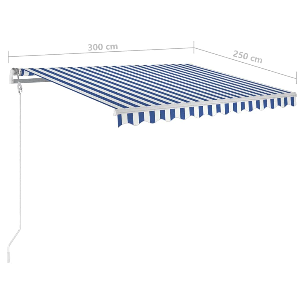 vidaXL Gelenkarmmarkise 3x2,5m LED Blau-Weiß