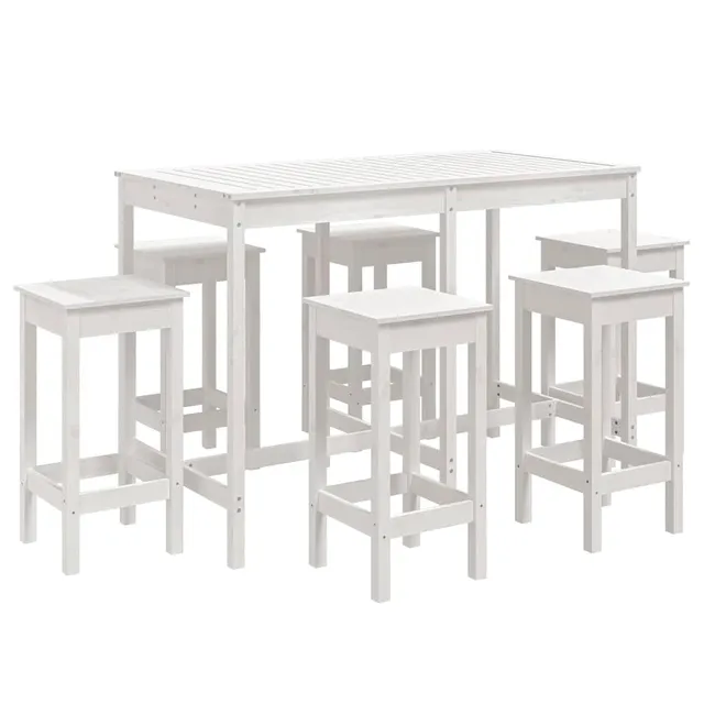 vidaXL Gartenbar-Set 7-TLG. Weiß Kiefer Massivholz