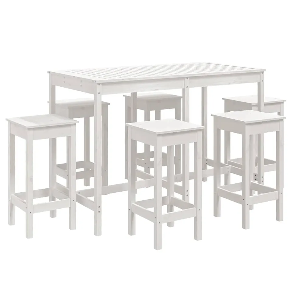 vidaXL Gartenbar-Set 7-TLG. Weiß Kiefer Massivholz