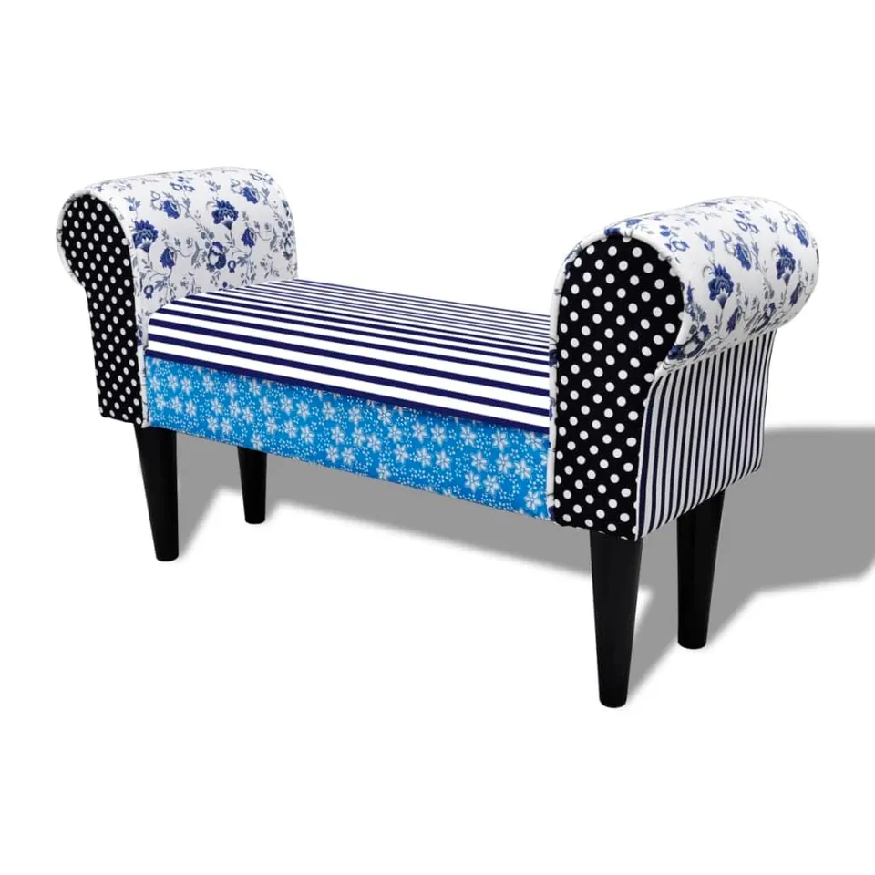 vidaXL Hocker pastoral blau-weiß Stoff Holz gepolstert