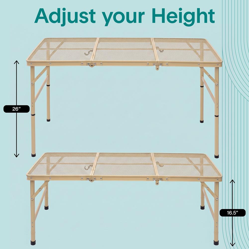 Serenelife Camping Campingtisch 4Ft beige höhenverstellbar faltbar