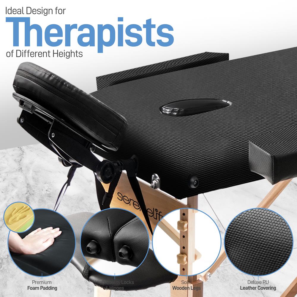 Serenelife Massageliege Holz PU-Leder verstellbar 84 Zoll