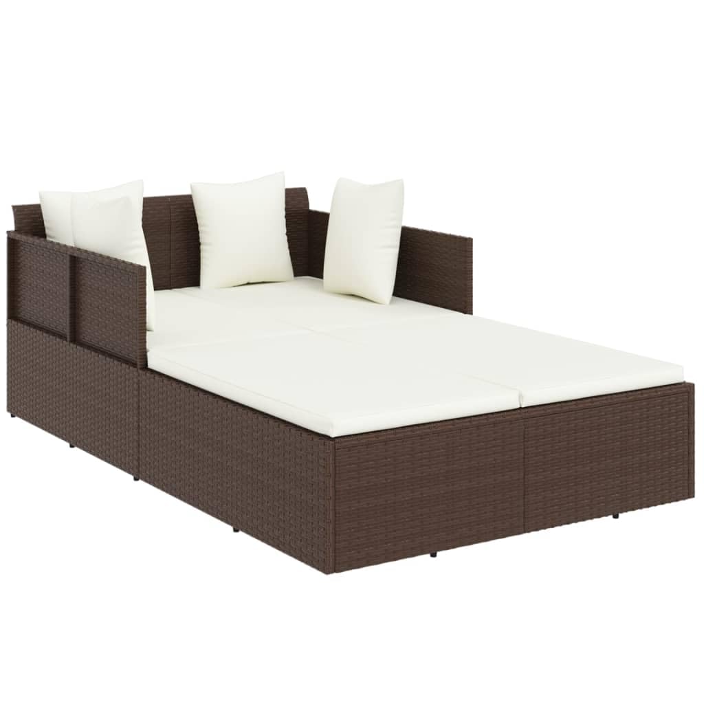 vidaXL Sonnenliege Braun Poly Rattan 182 cm mit Kissen