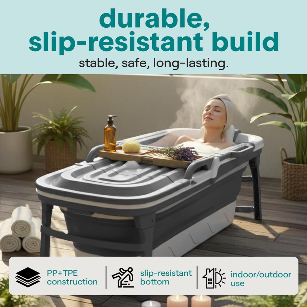 SereneLife faltbare Badewanne 150cm Set dunkelgrau mit Deckel