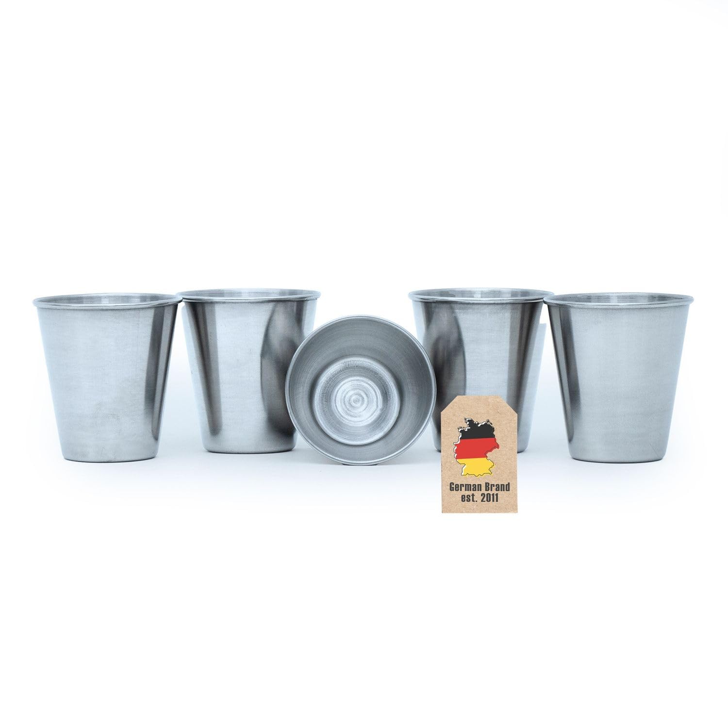 Intirilife Edelstahl Becher 5er-Set 45ml stapelbar silber