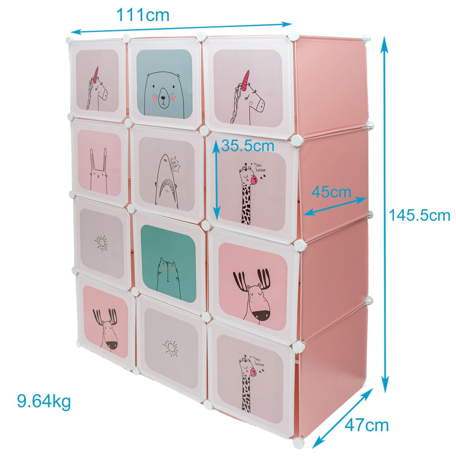 Intirilife Kleiderschrank Steckregal Kinder Rosa 12 Türen