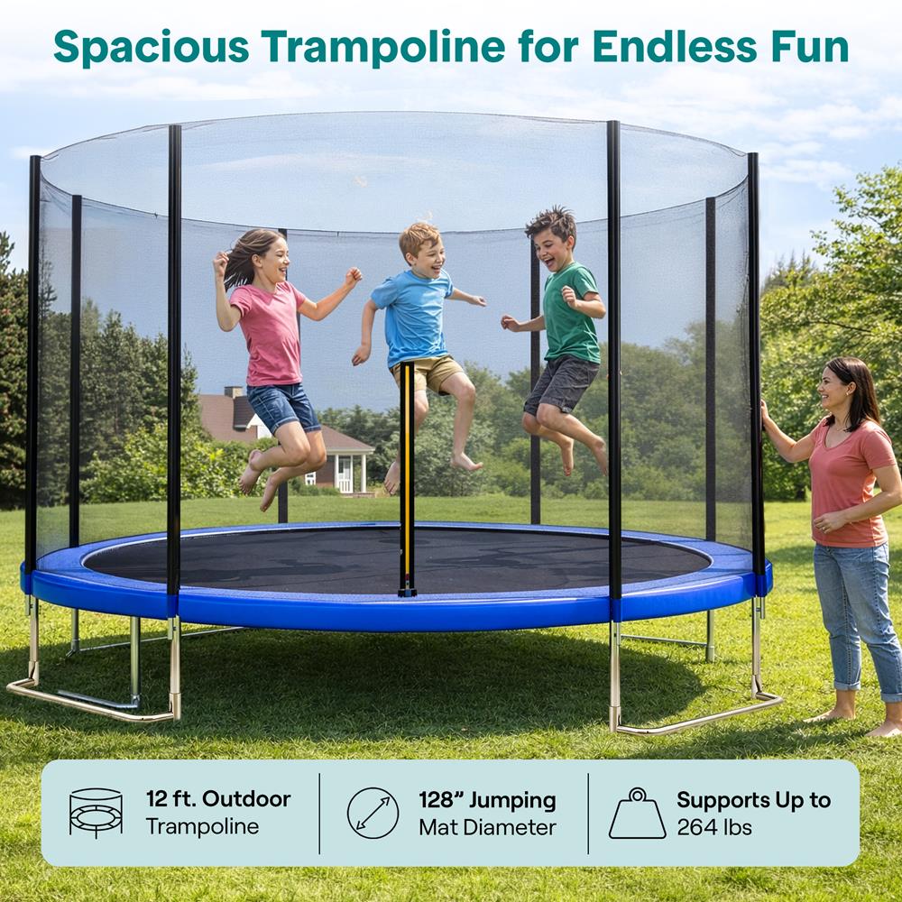 Serenelife Fitness 12FT Outdoor Trampolin Blau mit Netz
