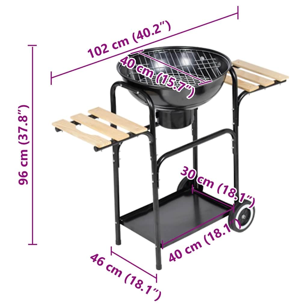 vidaXL Kugelgrill Holzkohlegrill schwarz 44 cm mit Wagen