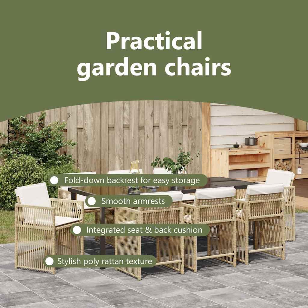 vidaXL Heim & Garten Essgruppe 9-tlg Beige Polyrattan Glastisch