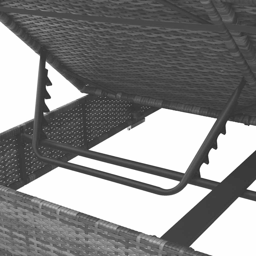 vidaXL Outdoor-Lounge-Bett Poly Rattan Grau Vorhänge verstellbar