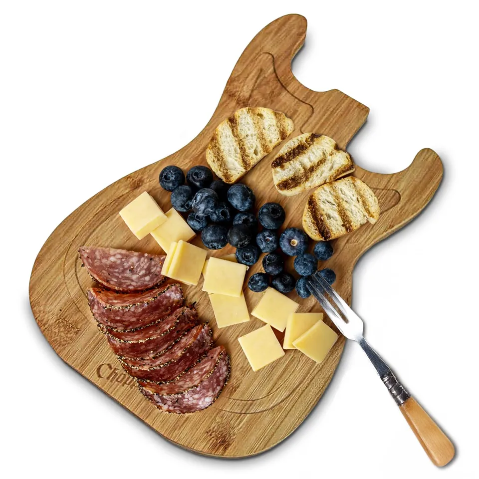 Mikamax Schneidebrett Gitarre Bambus Groß 38x25 cm Küche