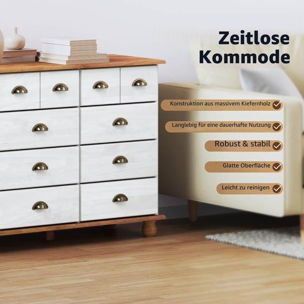 vidaXL Möbel Schubladenkommode ASKIM Weiß Kiefer