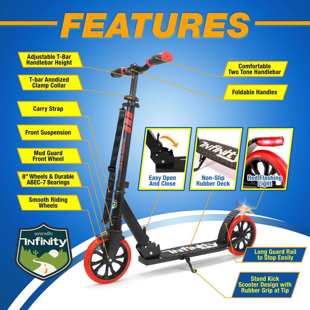 Serenelife Scooters Kick-Scooter Rot Klappbar 8 Zoll