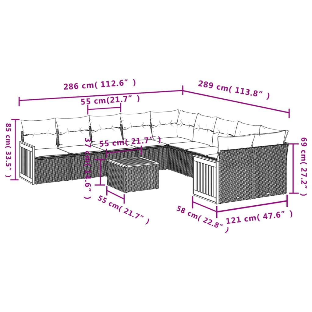 vidaXL Heim & Garten 11-TLG Garten-Sofagarnitur Schwarz Creme
