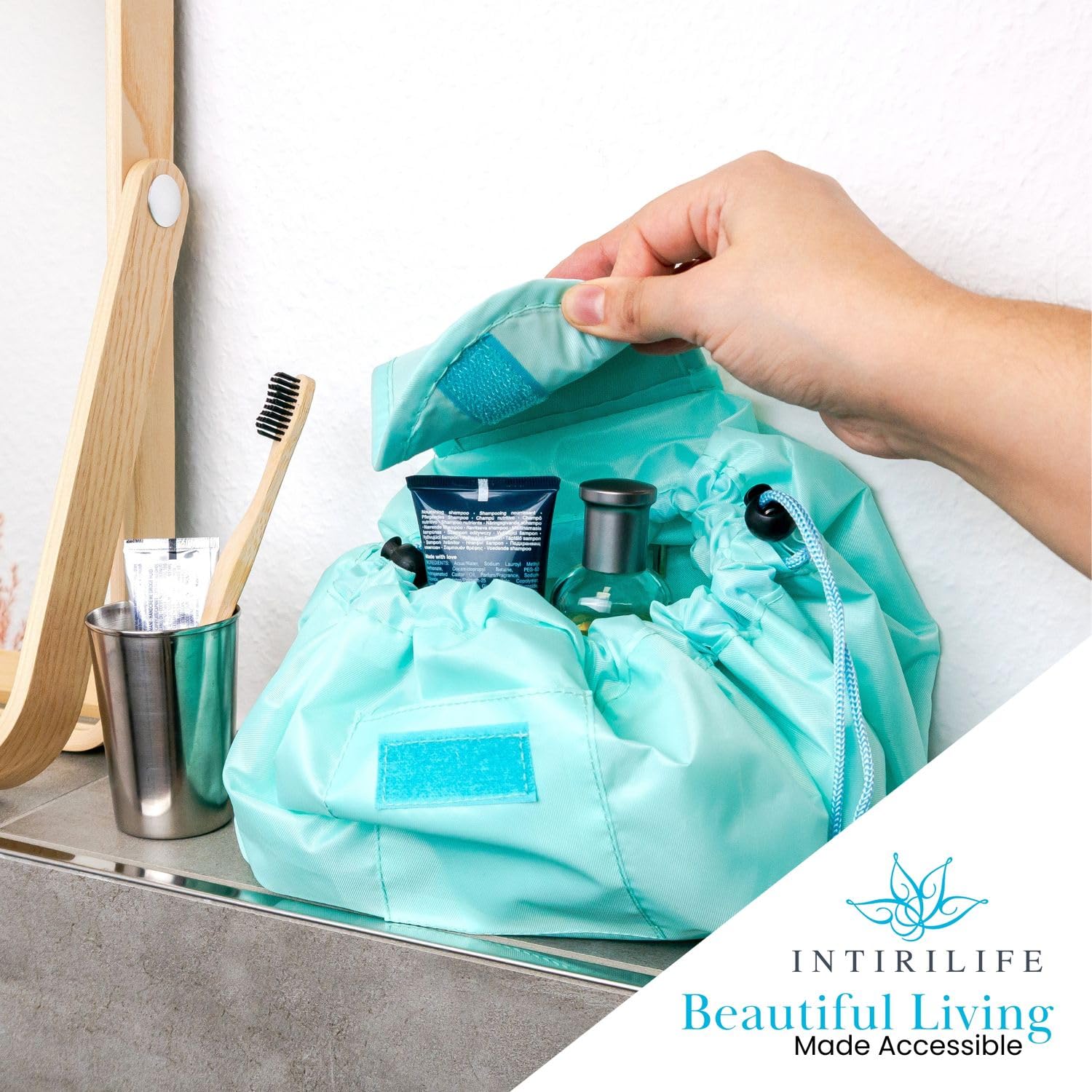 Intirilife Kosmetiktasche One Step Himmel Blau 62x54 cm