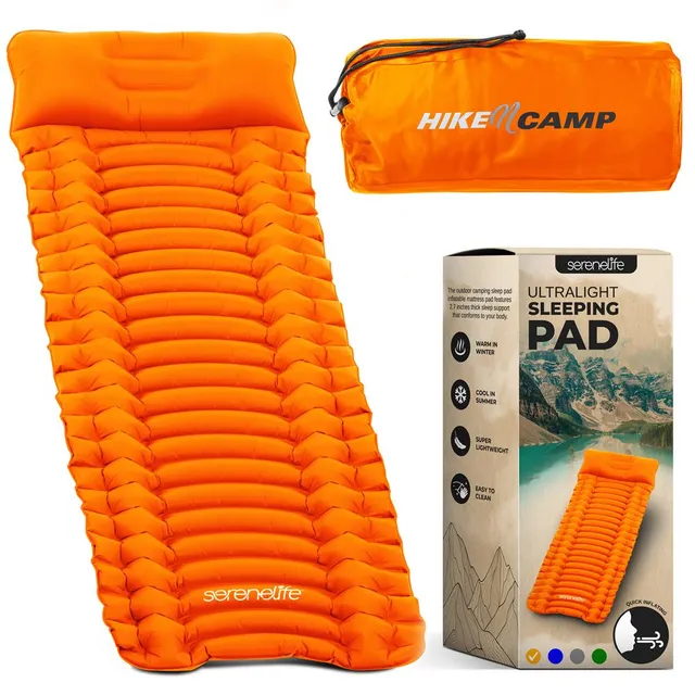 Serenelife Camping SLCPO Schlafmatte mit Kissen Orange