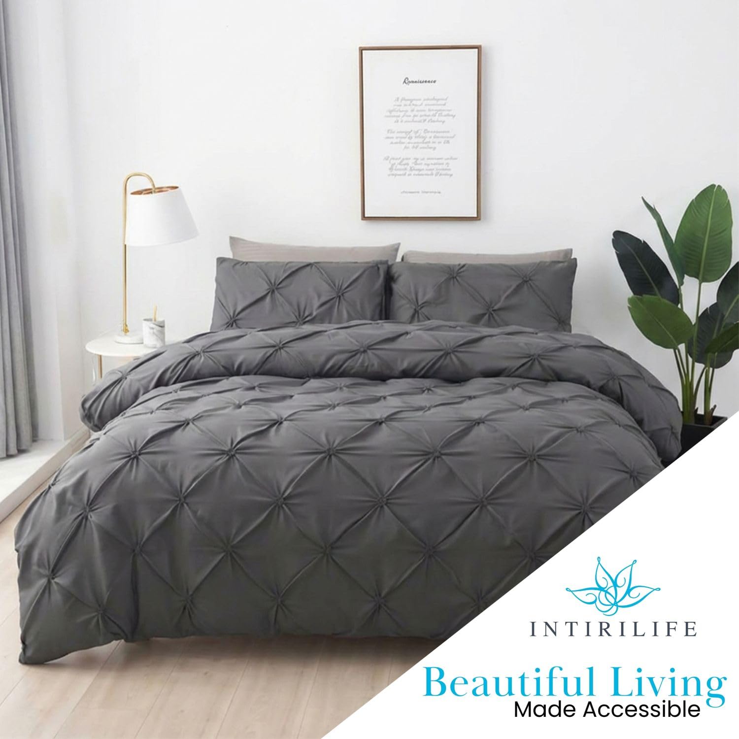 Intirilife Bettwäsche 135x200 Dunkelgrau Raffung Set