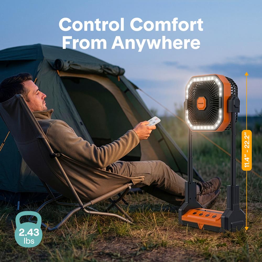 Serenelife Camping Ventilator Akku 10000mAh Orange LED USB-C