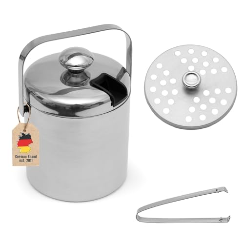 Intirilife Eiskübel Set Edelstahl 1L 4-teilig mit Zange Deckel