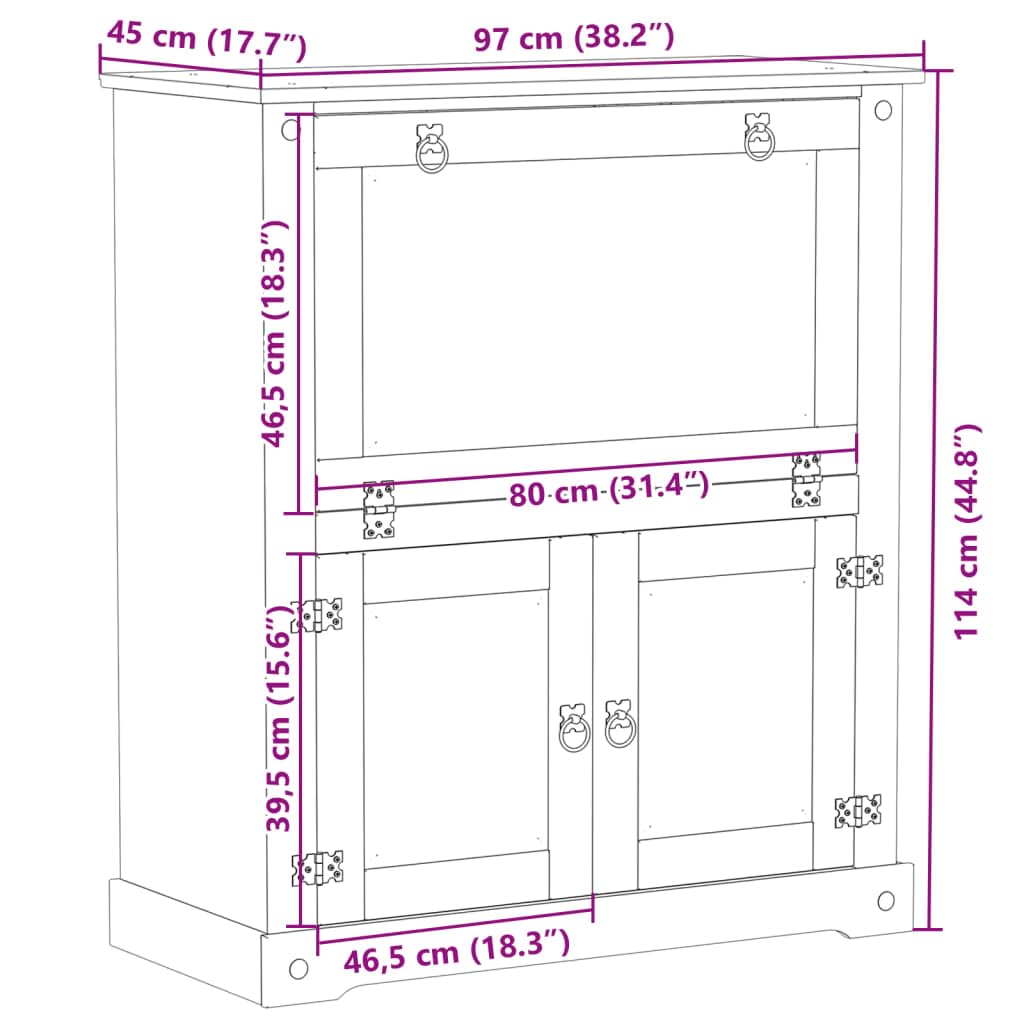 vidaXL Möbel Weinschrank Corona Honigwachs 97x45x114 massiv