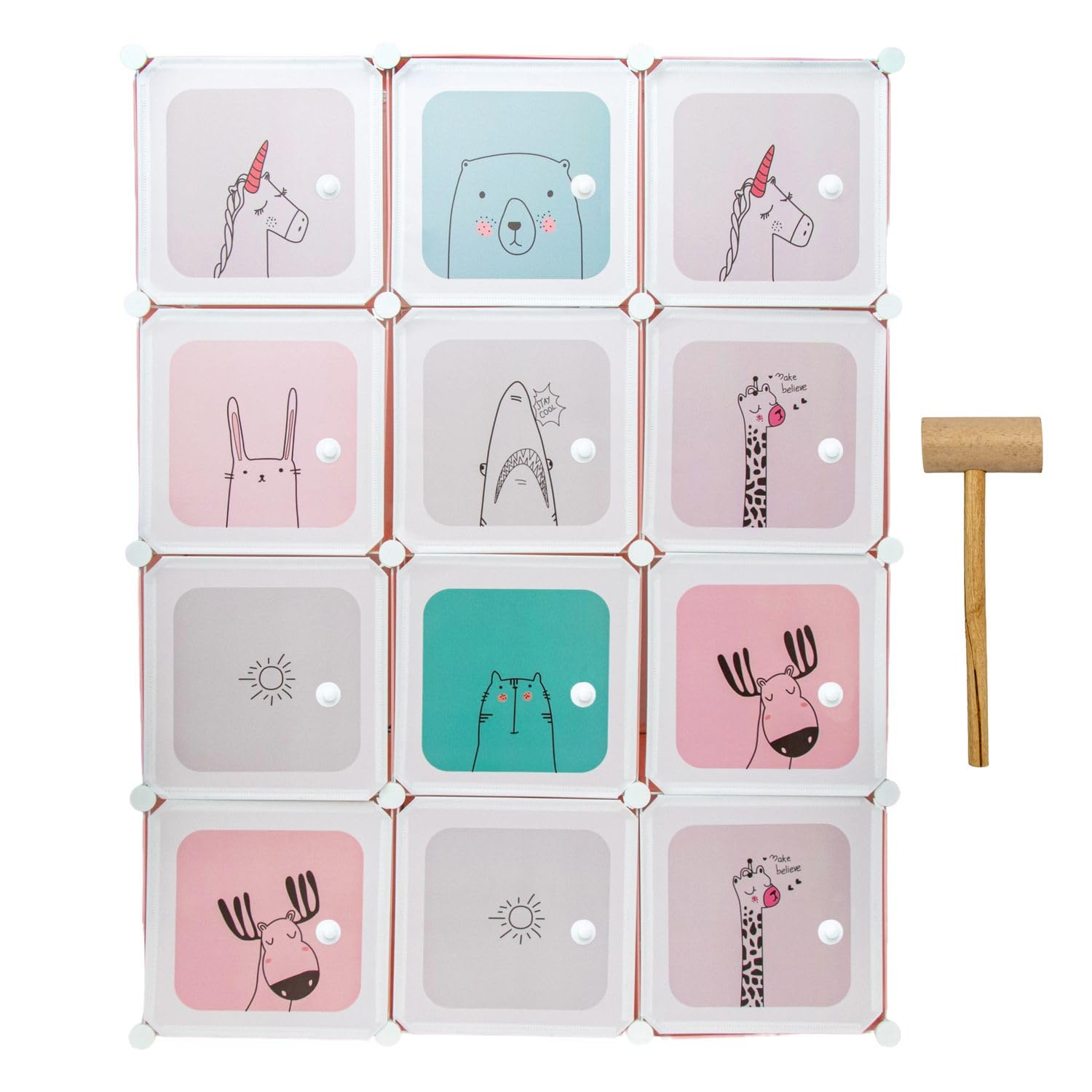 Intirilife Kleiderschrank Steckregal Kinder Rosa 12 Türen