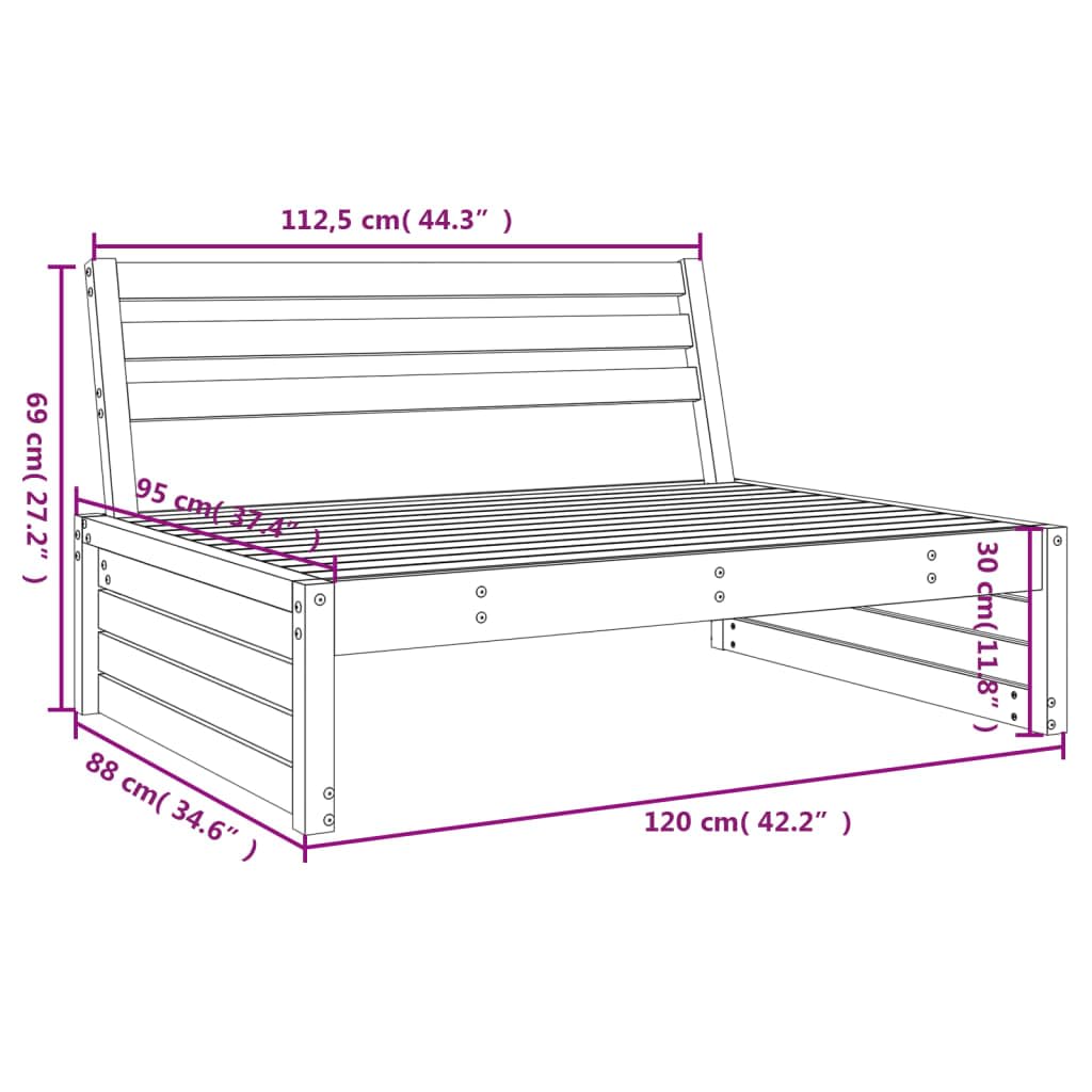 vidaXL Mittelsofa 120 cm Kiefer Gartensofa Massivholz