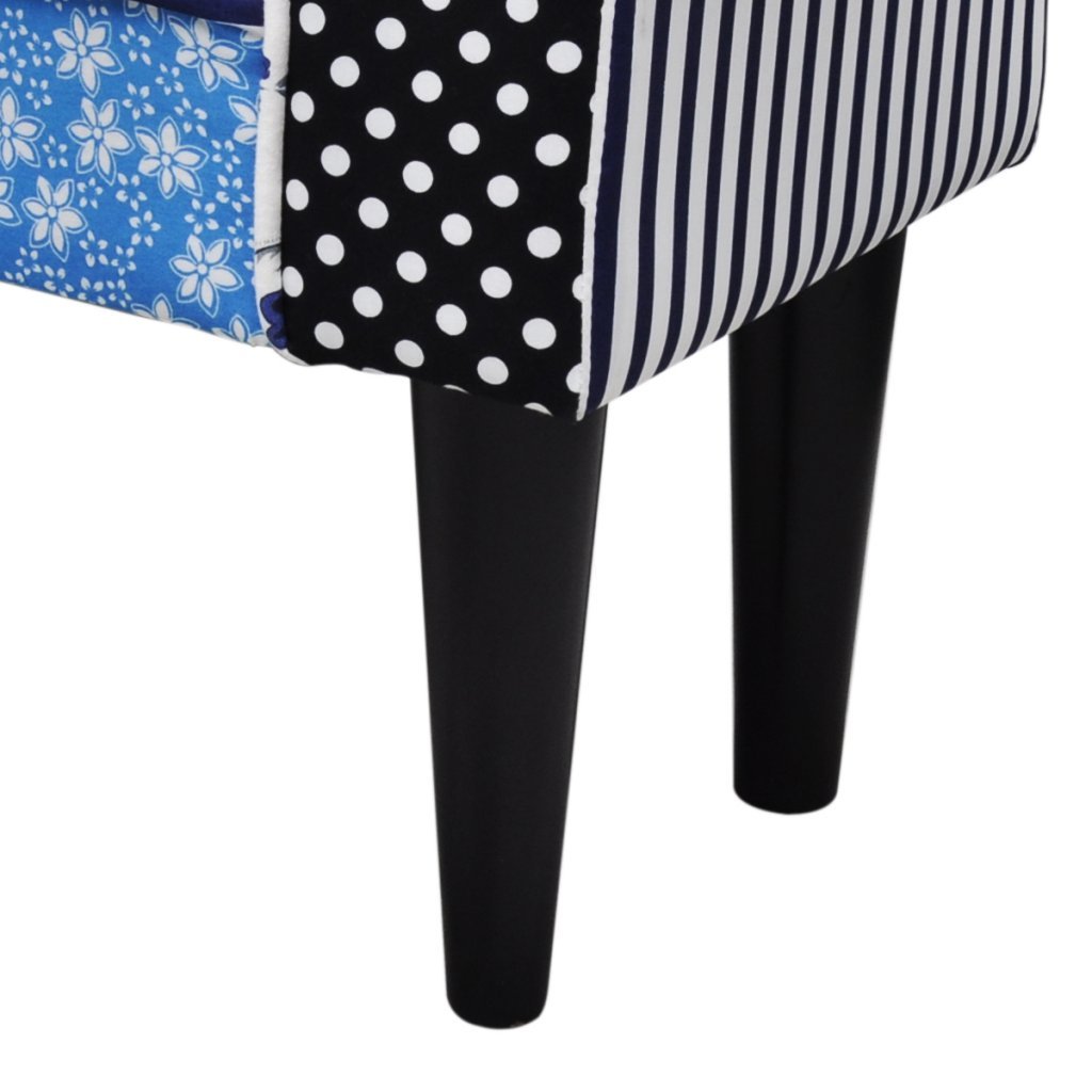 vidaXL Hocker pastoral blau-weiß Stoff Holz gepolstert