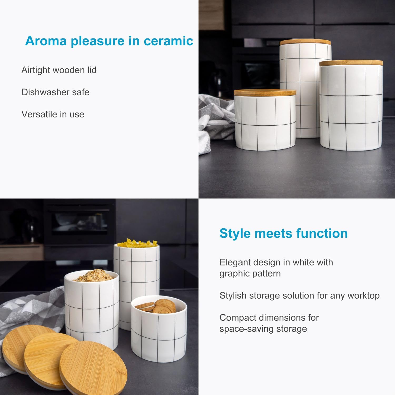 Intirilife Vorratsdose Keramik M 700 ml Holzdeckel Weiß