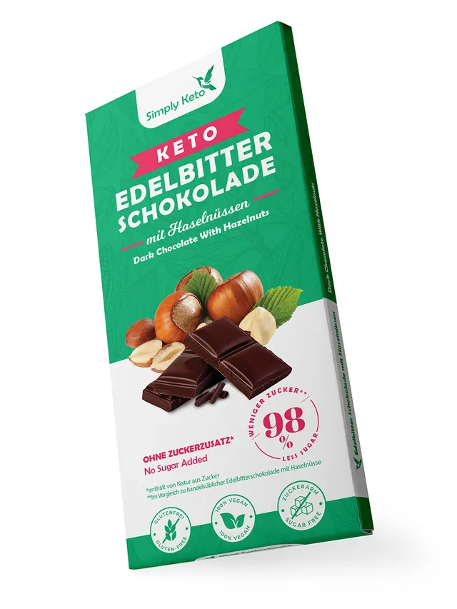Simply Keto Edelbitter Haselnuss Schokolade ohne Zucker 60% Kakao