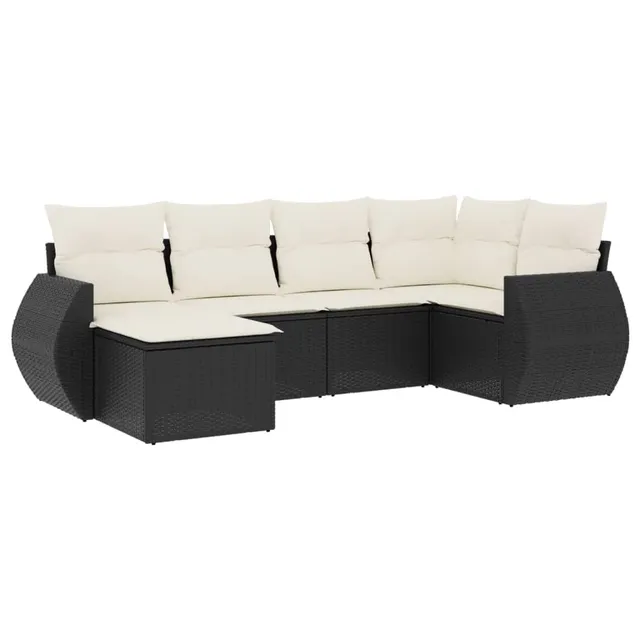 vidaXL Garten-Sofagarnitur 6-tlg. Schwarz Poly Rattan mit Kissen