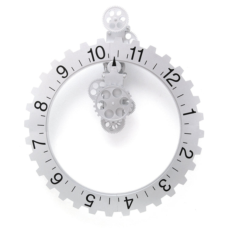 Kikkerland Home Big Wheel Wanduhr Silber Zahnraeder