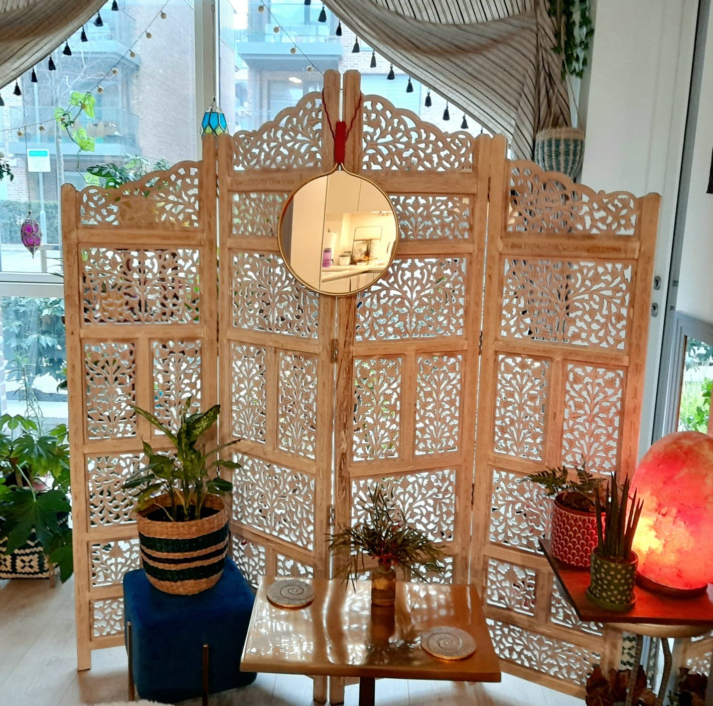 vidaXL Raumteiler Paravent Weiß Mangoholz 160x165 cm